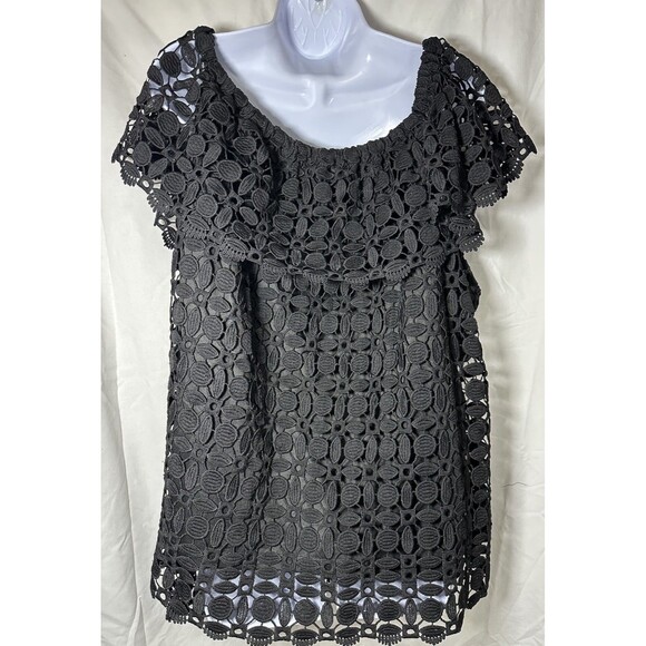 Cato Black Crochet Knit Short Sleeve Top Size 26/28 - Picture 3 of 13
